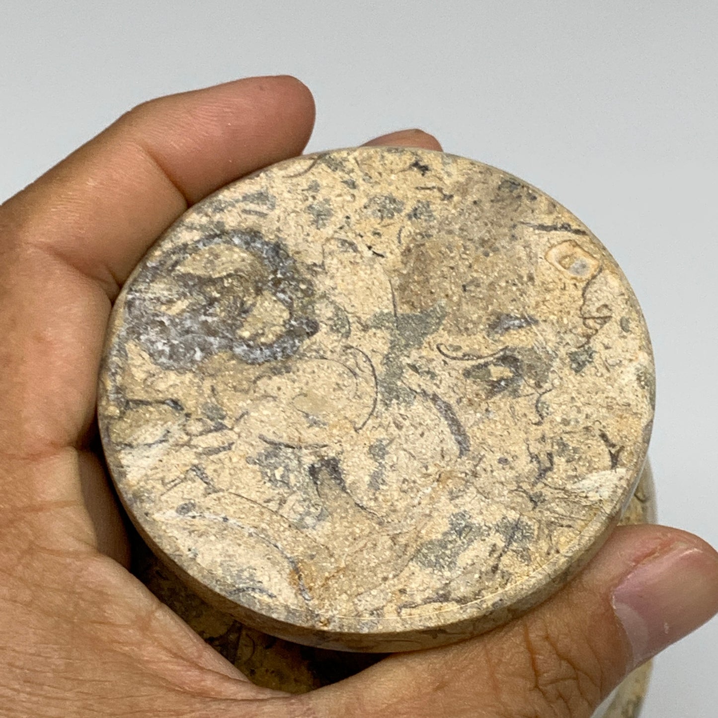 1.2 lbs,  3"x3", Natural Brown Fossils Crystal Pestle and Mortar Handmade, B3255