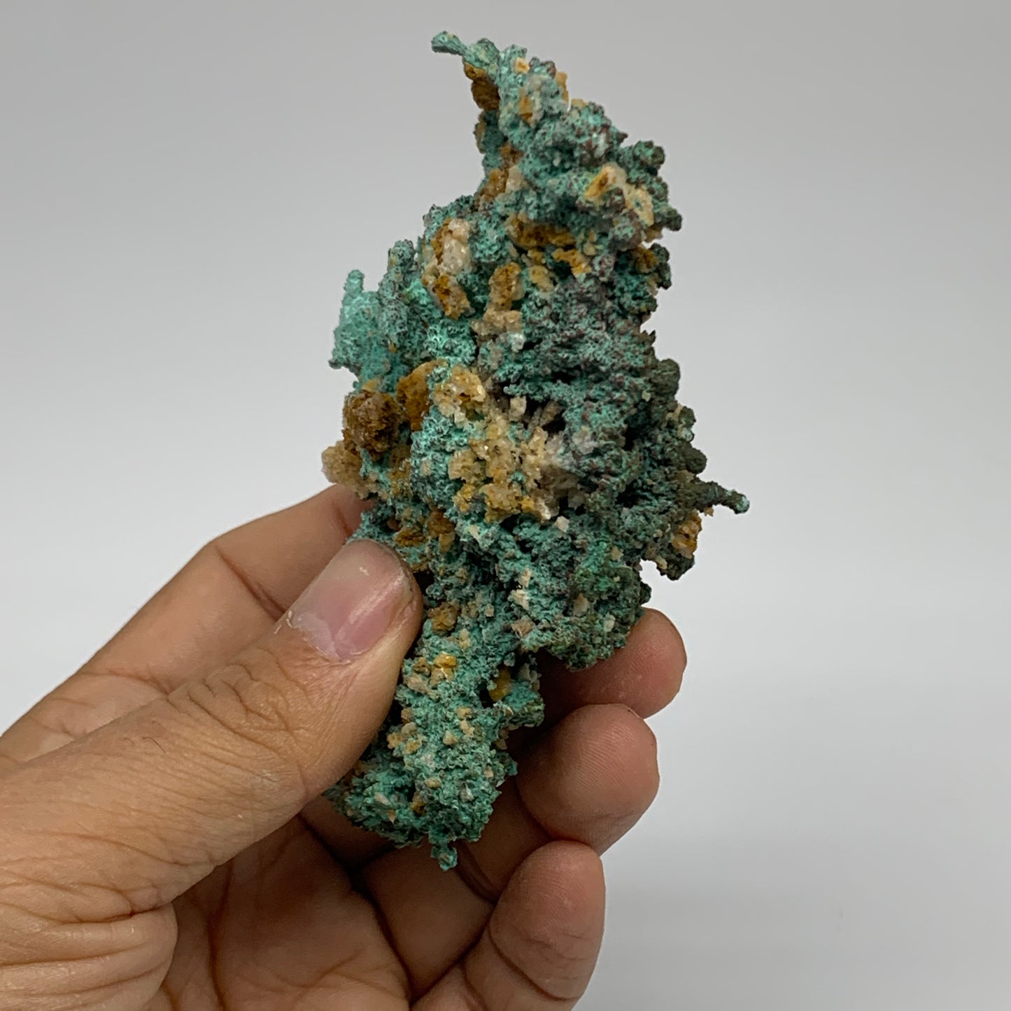 203.4g, 4.1"x3.5"x1.5", Malachite on Native Green Copper Mineral Specimens, B339