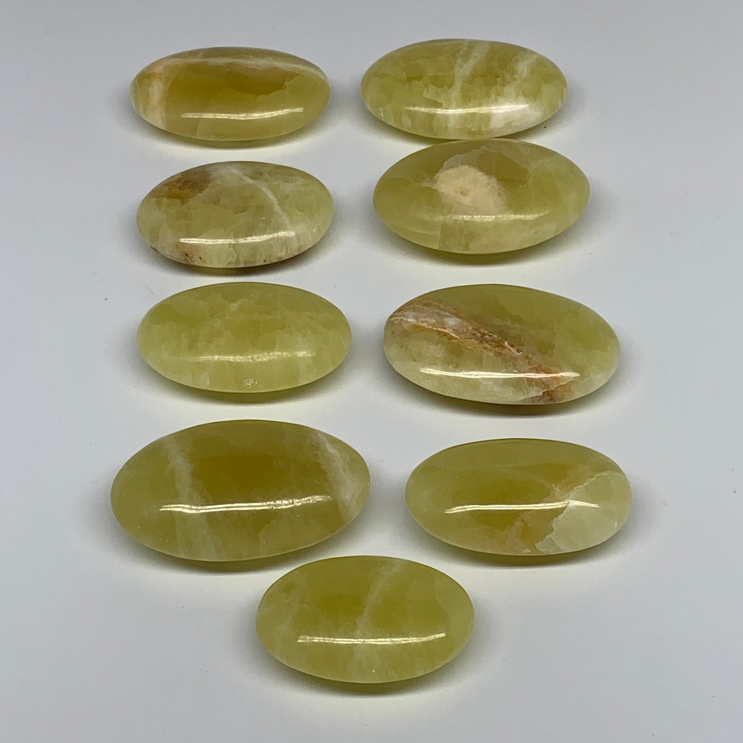 2.2 lbs (1000 Grams), 2.2"-2.9", 9pcs, Lemon Calcite Palm-Stone Polished, B24692