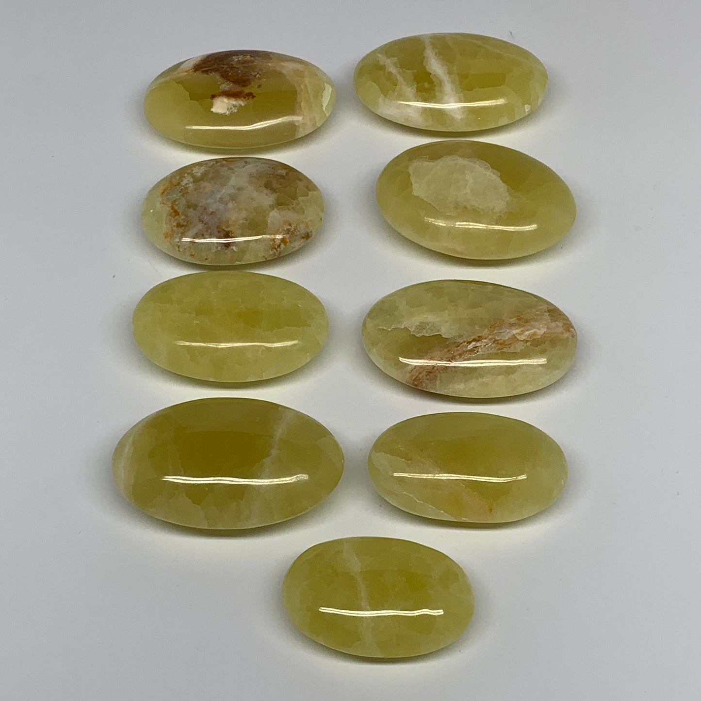 2.2 lbs (1000 Grams), 2.2"-2.9", 9pcs, Lemon Calcite Palm-Stone Polished, B24692