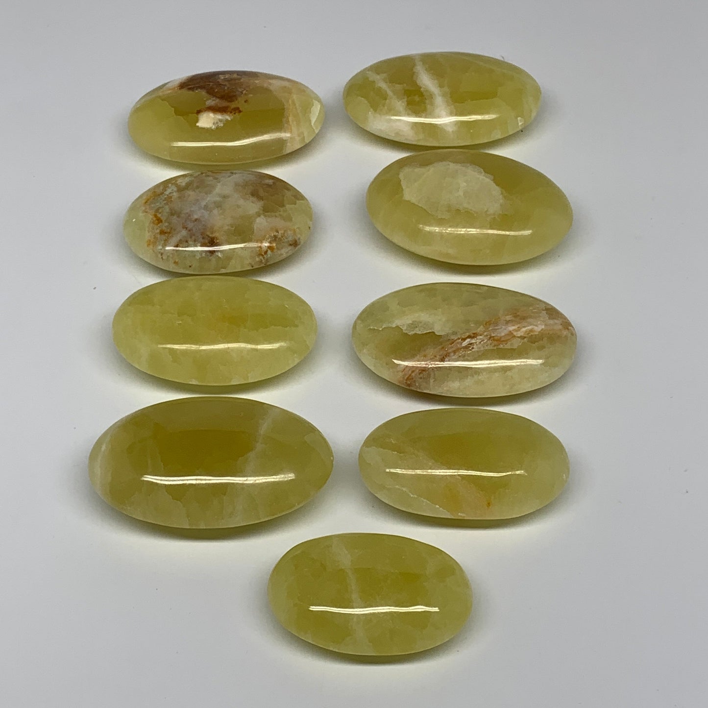 2.2 lbs (1000 Grams), 2.2"-2.9", 9pcs, Lemon Calcite Palm-Stone Polished, B24692