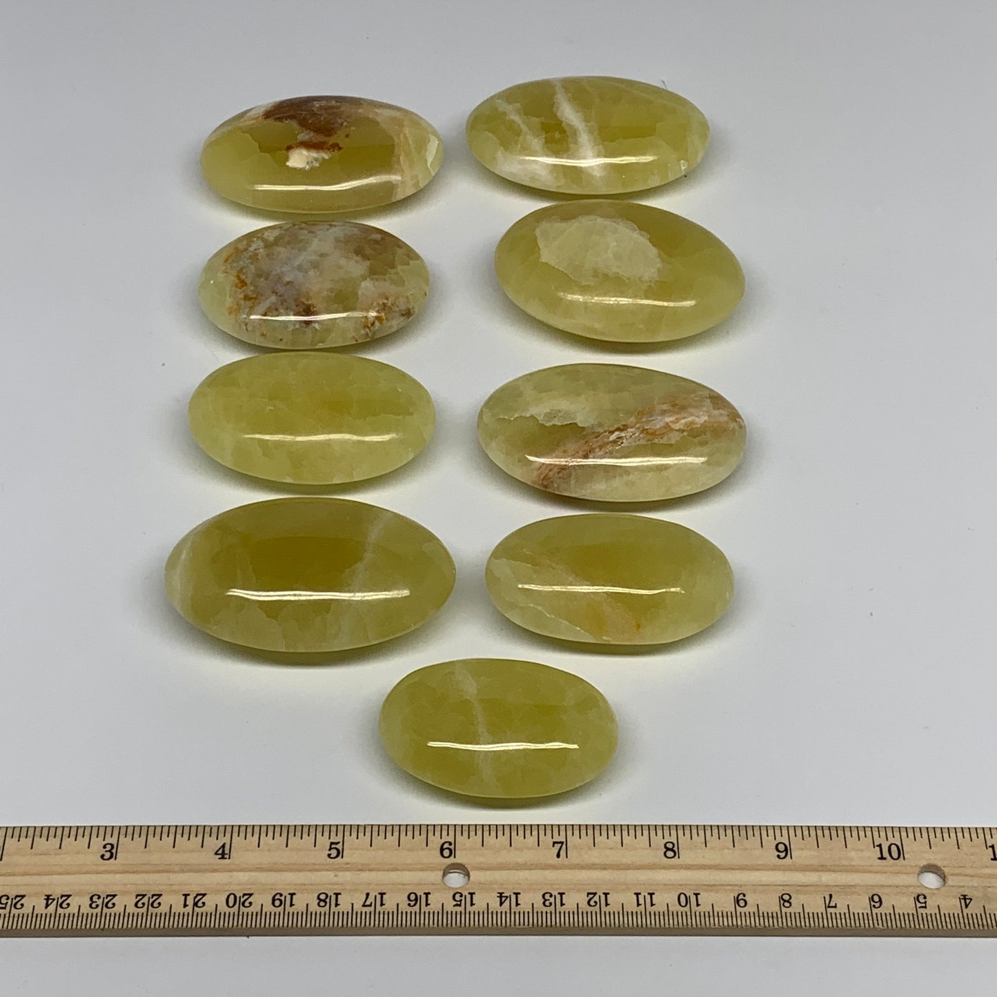 2.2 lbs (1000 Grams), 2.2"-2.9", 9pcs, Lemon Calcite Palm-Stone Polished, B24692