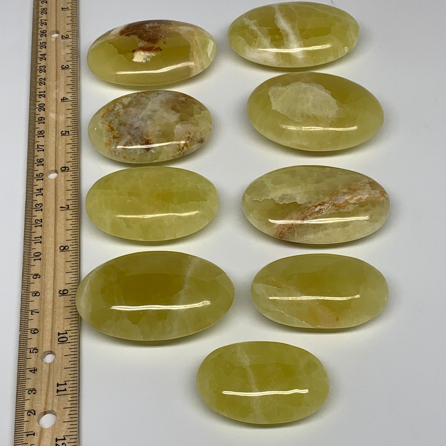 2.2 lbs (1000 Grams), 2.2"-2.9", 9pcs, Lemon Calcite Palm-Stone Polished, B24692