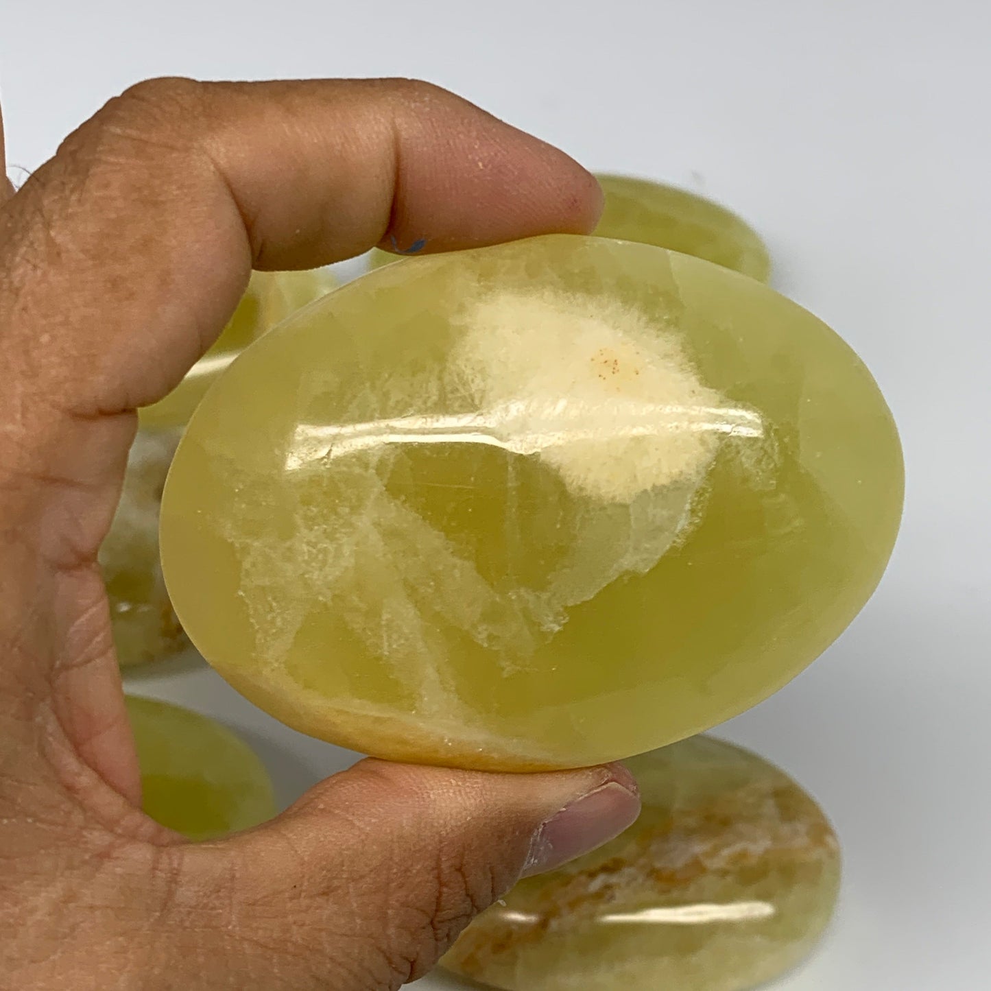 2.2 lbs (1000 Grams), 2.2"-2.9", 9pcs, Lemon Calcite Palm-Stone Polished, B24692