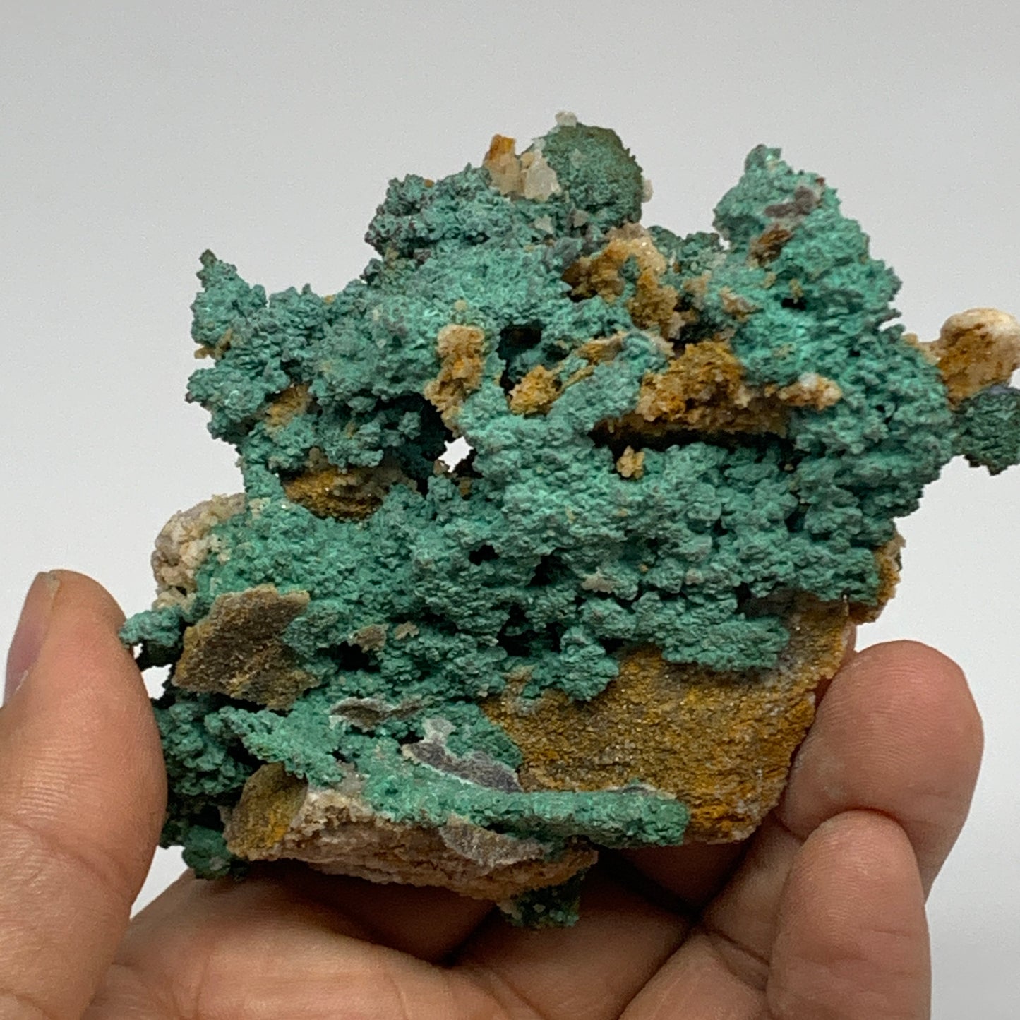 250g, 3.5"x2.7"x1.9", Malachite on Native Green Copper Mineral Specimens, B33938