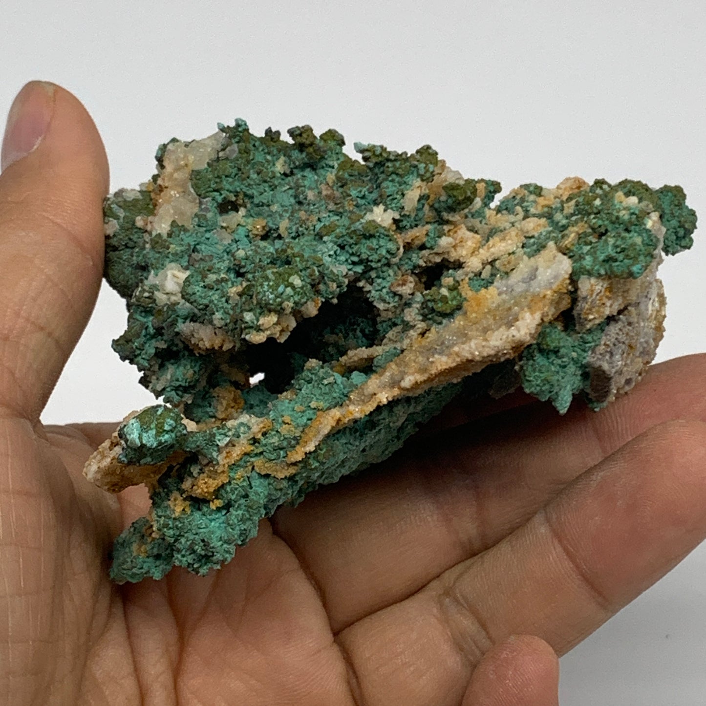 250g, 3.5"x2.7"x1.9", Malachite on Native Green Copper Mineral Specimens, B33938