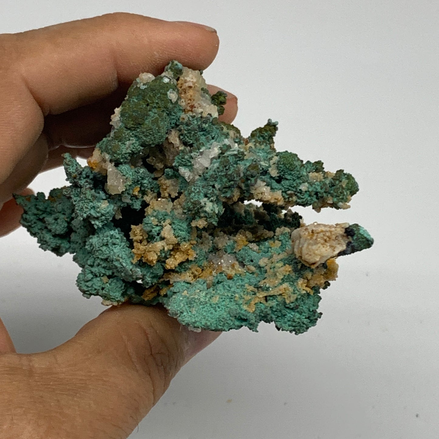 250g, 3.5"x2.7"x1.9", Malachite on Native Green Copper Mineral Specimens, B33938