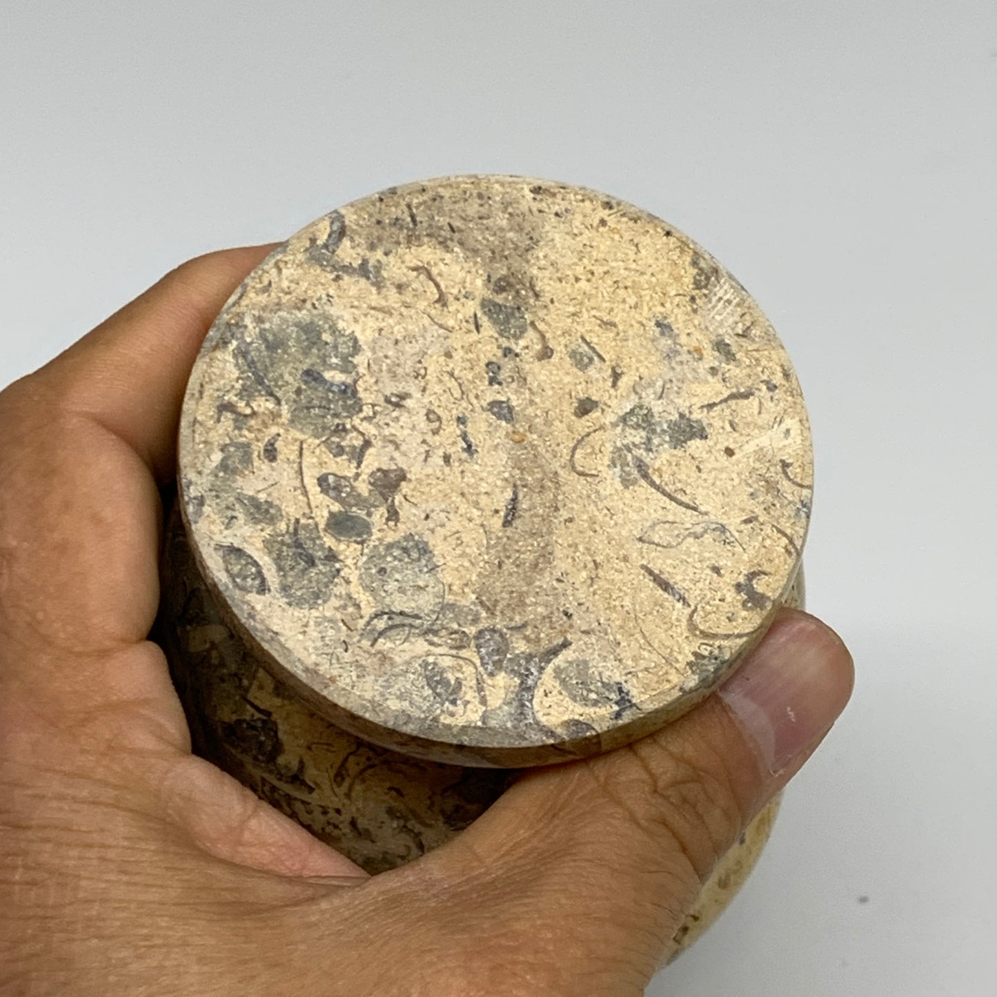 1.24 lbs,  3"x3", Natural Brown Fossils Crystal Pestle and Mortar Handmade, B325