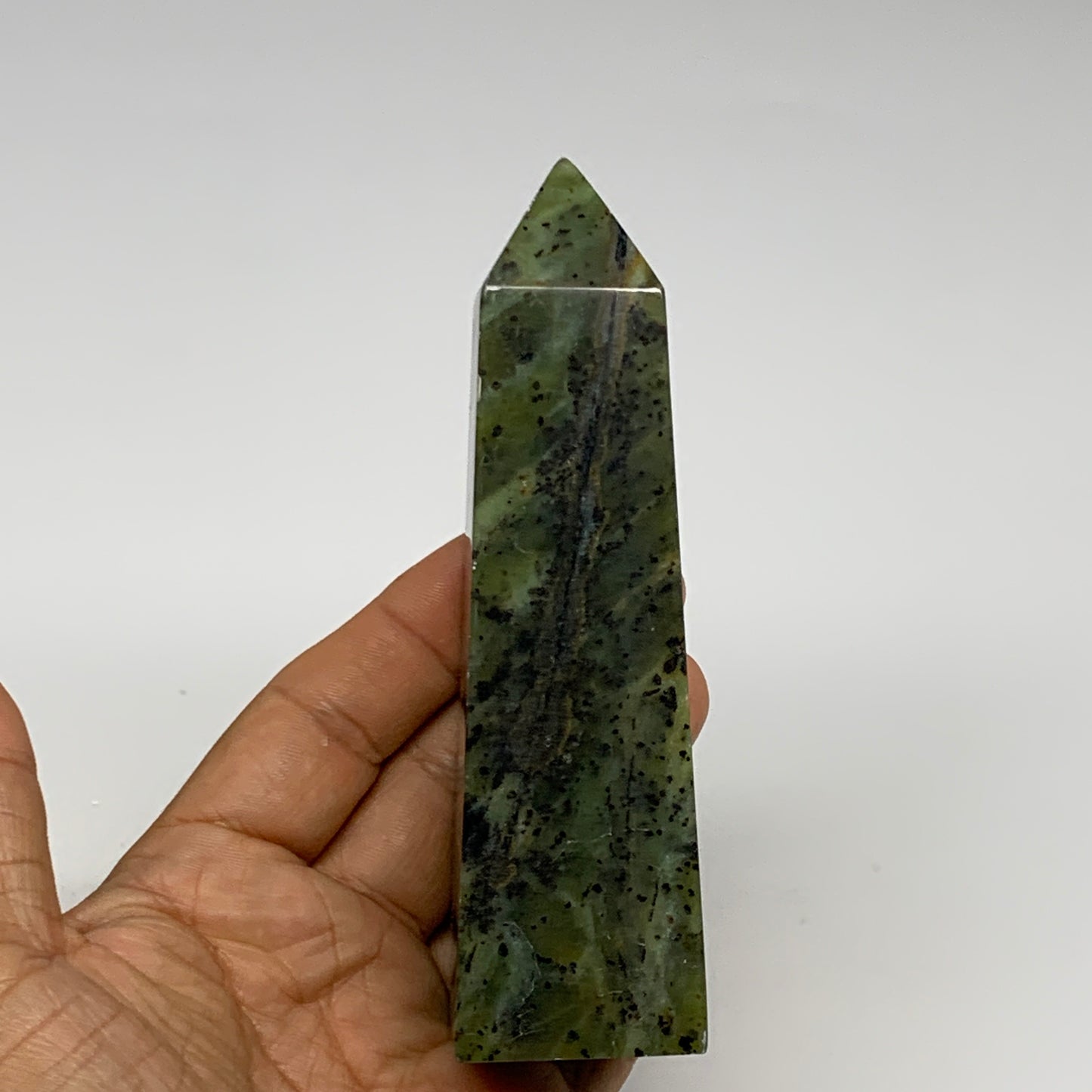 224g, 4.7"x1.3"x1.3", Serpentine Point Tower Obelisk Crystal @Pakistan, B29655