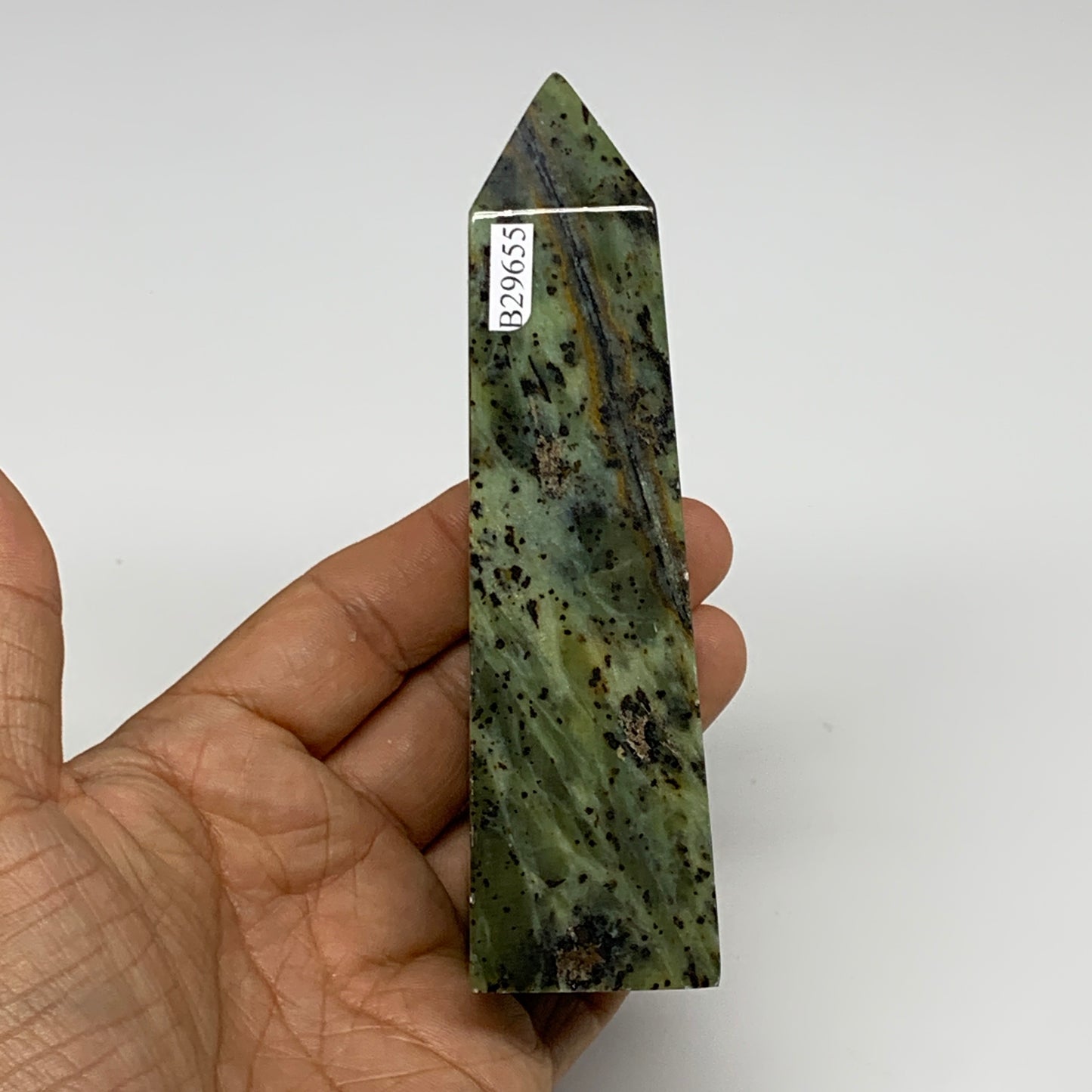 224g, 4.7"x1.3"x1.3", Serpentine Point Tower Obelisk Crystal @Pakistan, B29655