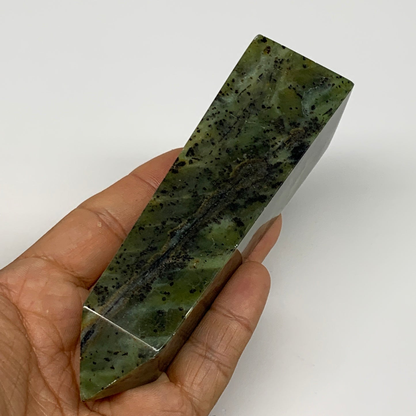 224g, 4.7"x1.3"x1.3", Serpentine Point Tower Obelisk Crystal @Pakistan, B29655