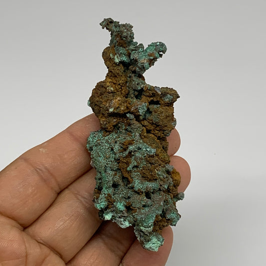 75.9g, 3.2"x1.2"x0.7", Green Malachite on Native Copper Mineral Specimens,B33944