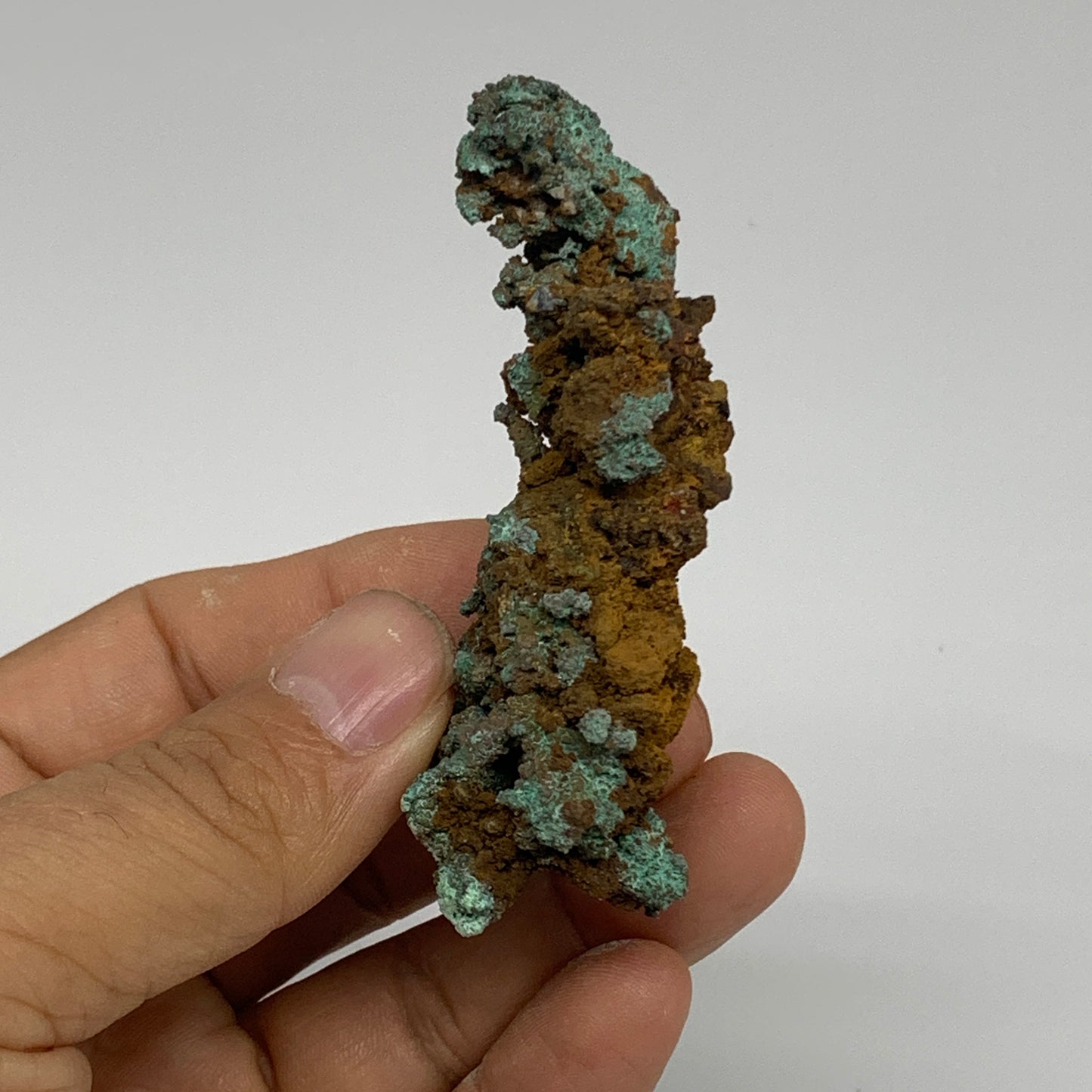 75.9g, 3.2"x1.2"x0.7", Green Malachite on Native Copper Mineral Specimens,B33944