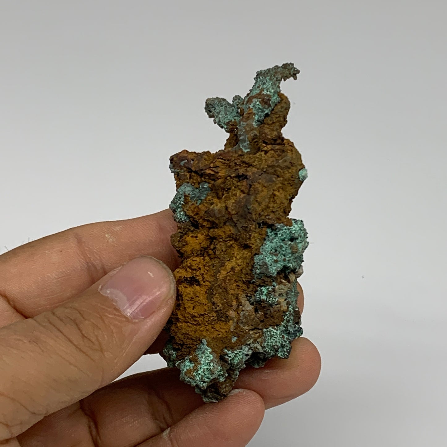 75.9g, 3.2"x1.2"x0.7", Green Malachite on Native Copper Mineral Specimens,B33944