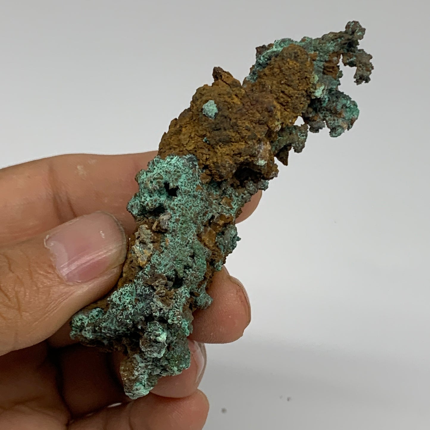 75.9g, 3.2"x1.2"x0.7", Green Malachite on Native Copper Mineral Specimens,B33944