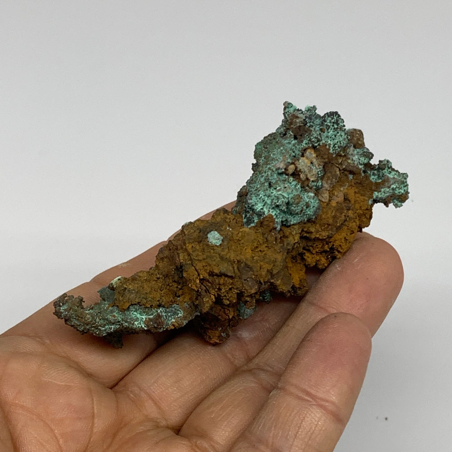 75.9g, 3.2"x1.2"x0.7", Green Malachite on Native Copper Mineral Specimens,B33944