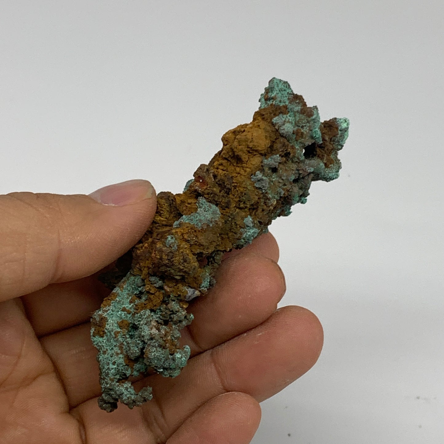 75.9g, 3.2"x1.2"x0.7", Green Malachite on Native Copper Mineral Specimens,B33944