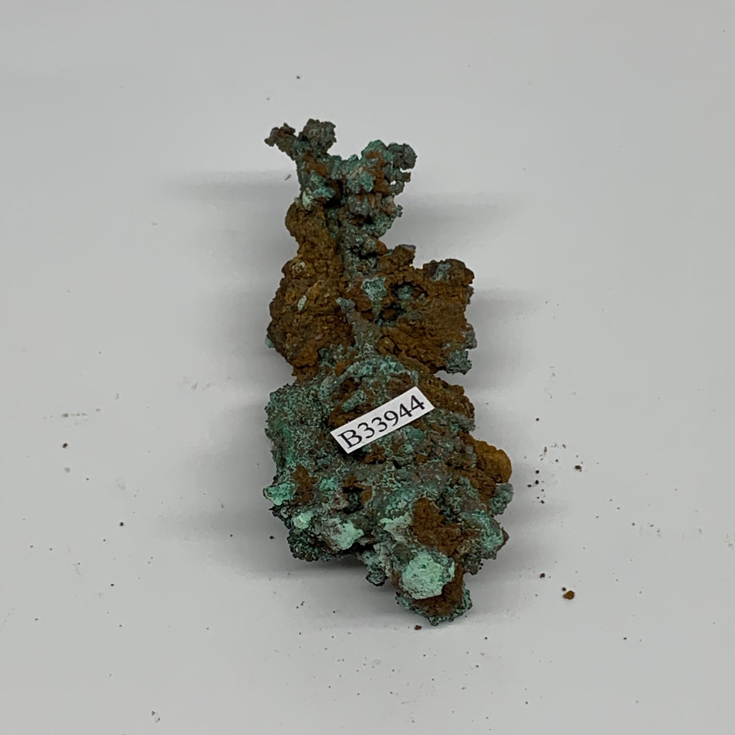 75.9g, 3.2"x1.2"x0.7", Green Malachite on Native Copper Mineral Specimens,B33944