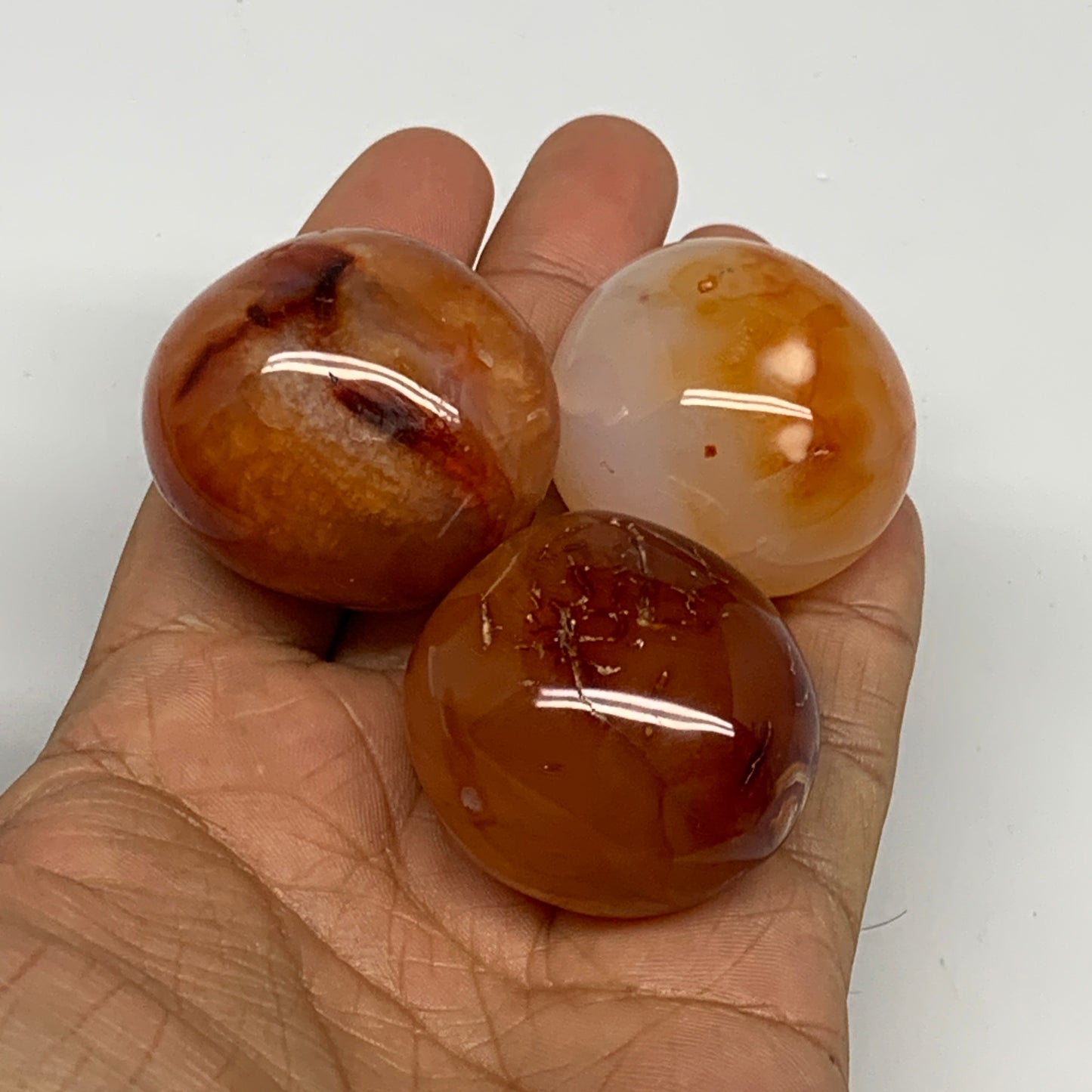 157g,1.4"-1.5", 3pcs, Small Red Carnelian Palm-Stone Gem Crystal Polished,B28139