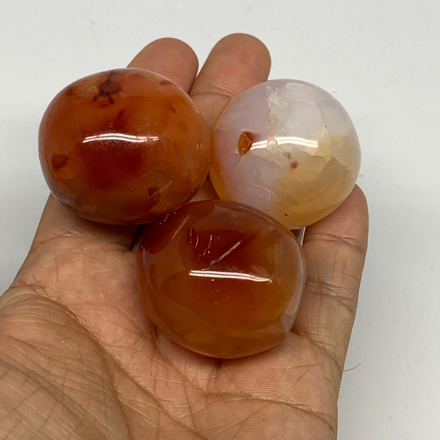 157g,1.4"-1.5", 3pcs, Small Red Carnelian Palm-Stone Gem Crystal Polished,B28139