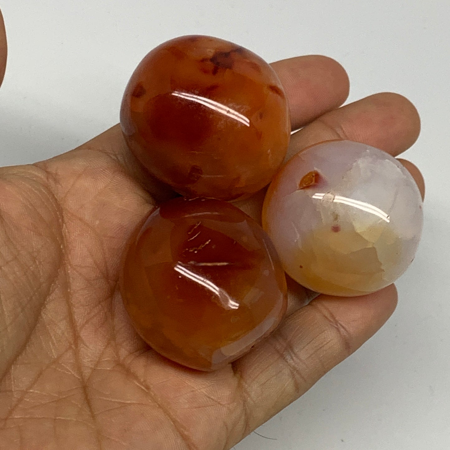 157g,1.4"-1.5", 3pcs, Small Red Carnelian Palm-Stone Gem Crystal Polished,B28139