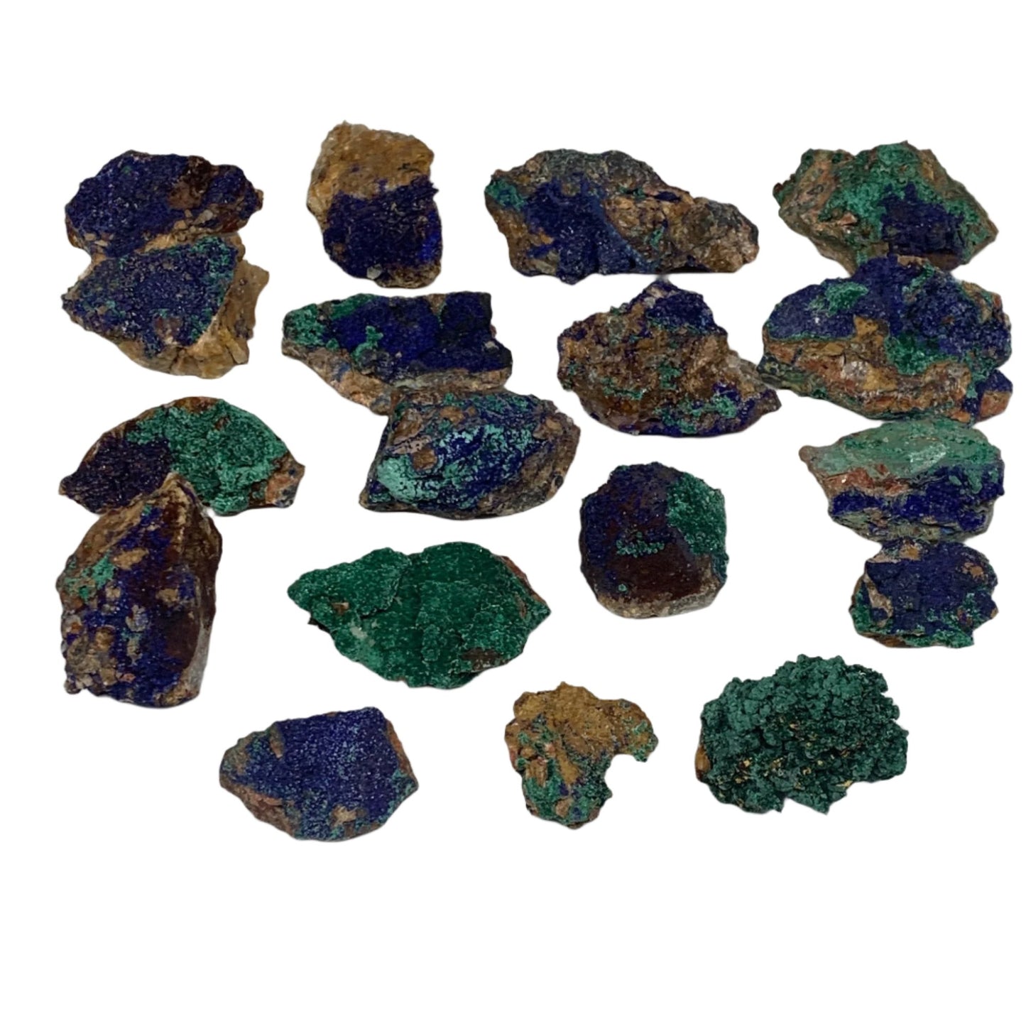 1042g, 1.4"-3", 18pcs Lot, Azurite Malachite Mineral Specimen @Morocco, B11285