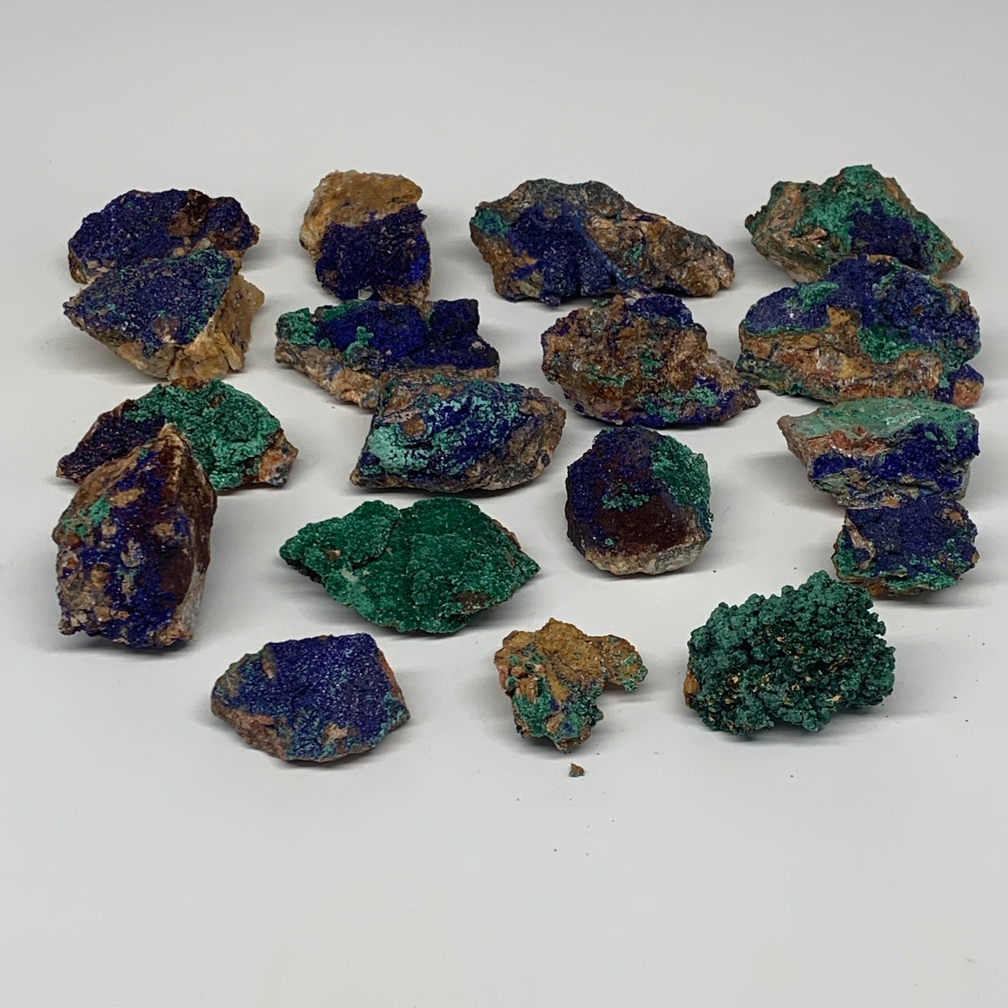 1042g, 1.4"-3", 18pcs Lot, Azurite Malachite Mineral Specimen @Morocco, B11285