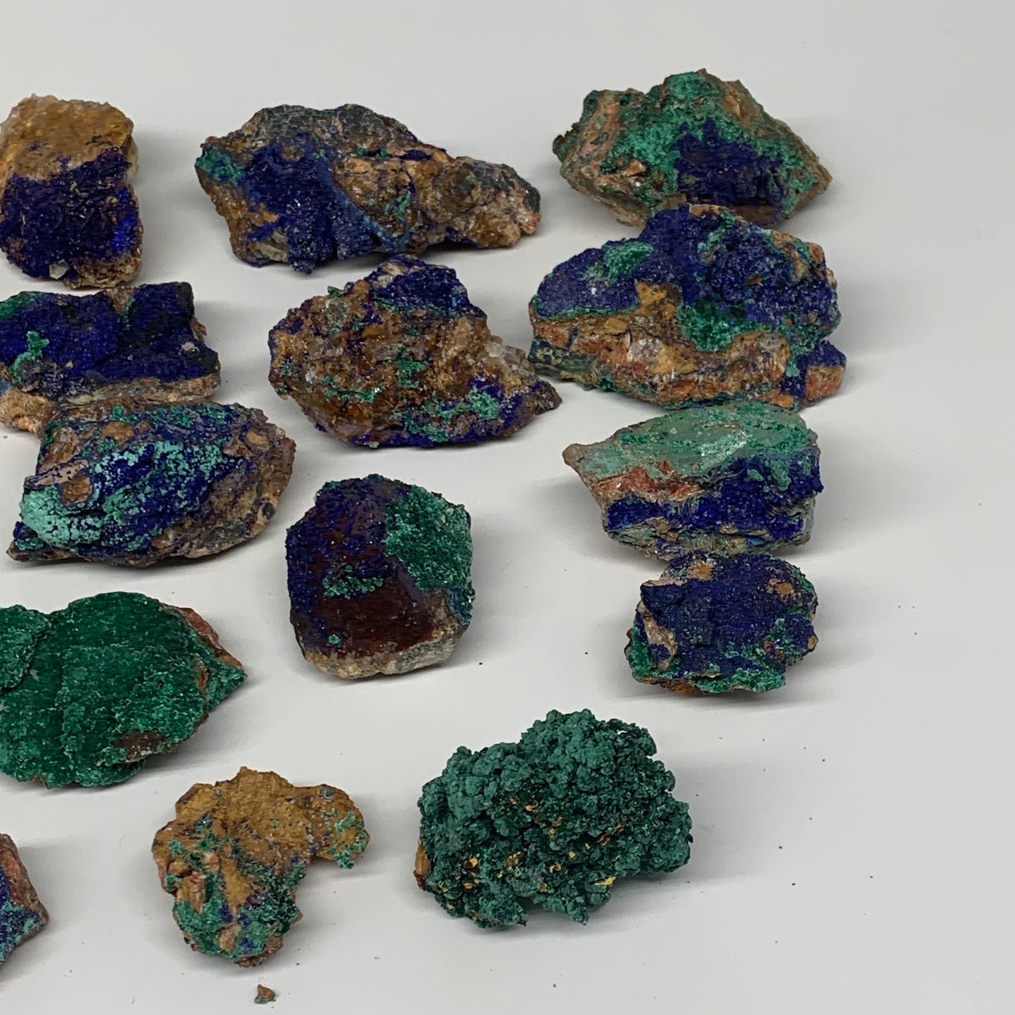 1042g, 1.4"-3", 18pcs Lot, Azurite Malachite Mineral Specimen @Morocco, B11285