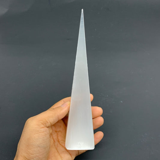 257.1g, 7.3"x1.6" Selenite (Satin Spar) Crystal Crystal Tower Point, B35986