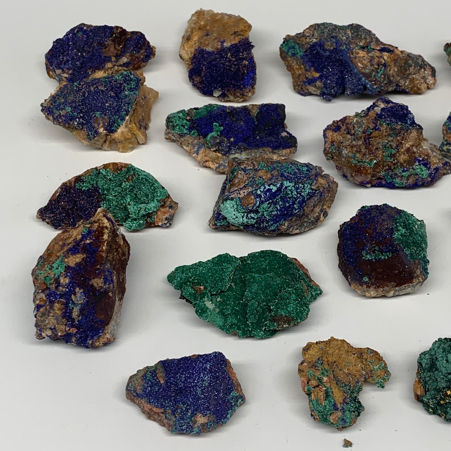 1042g, 1.4"-3", 18pcs Lot, Azurite Malachite Mineral Specimen @Morocco, B11285