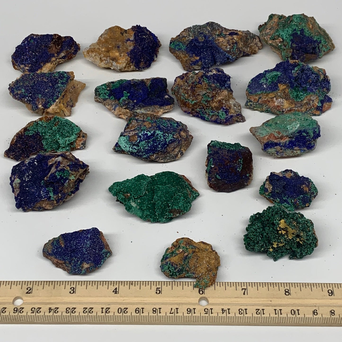 1042g, 1.4"-3", 18pcs Lot, Azurite Malachite Mineral Specimen @Morocco, B11285