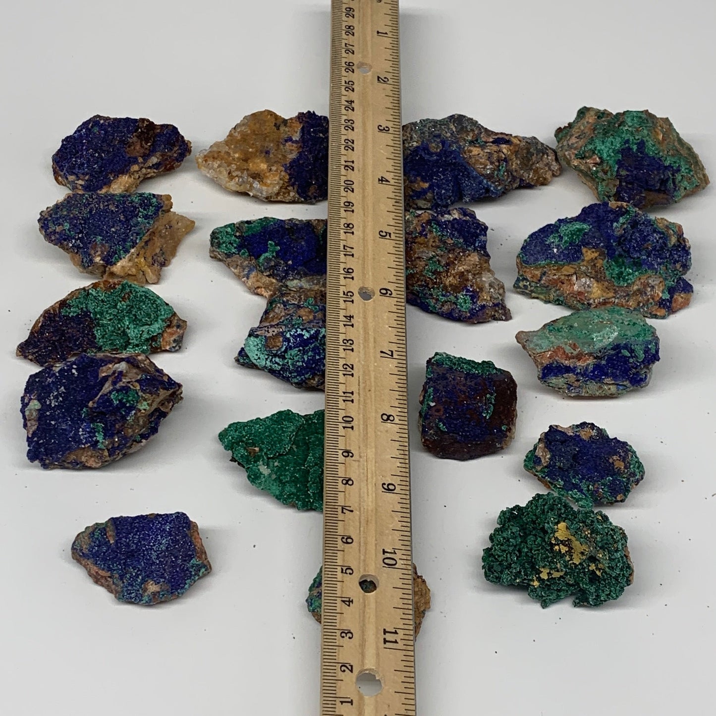 1042g, 1.4"-3", 18pcs Lot, Azurite Malachite Mineral Specimen @Morocco, B11285