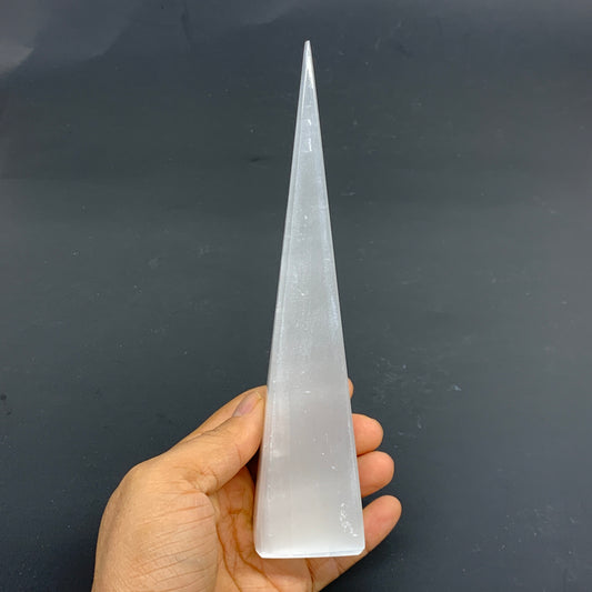 266g, 7.5"x1.6" Selenite (Satin Spar) Crystal Crystal Tower Point, B35987