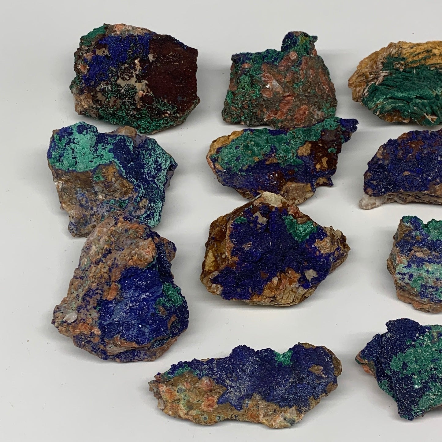 1302g, 2.1"-3", 11pcs Lot, Azurite Malachite Mineral Specimen @Morocco, B11288