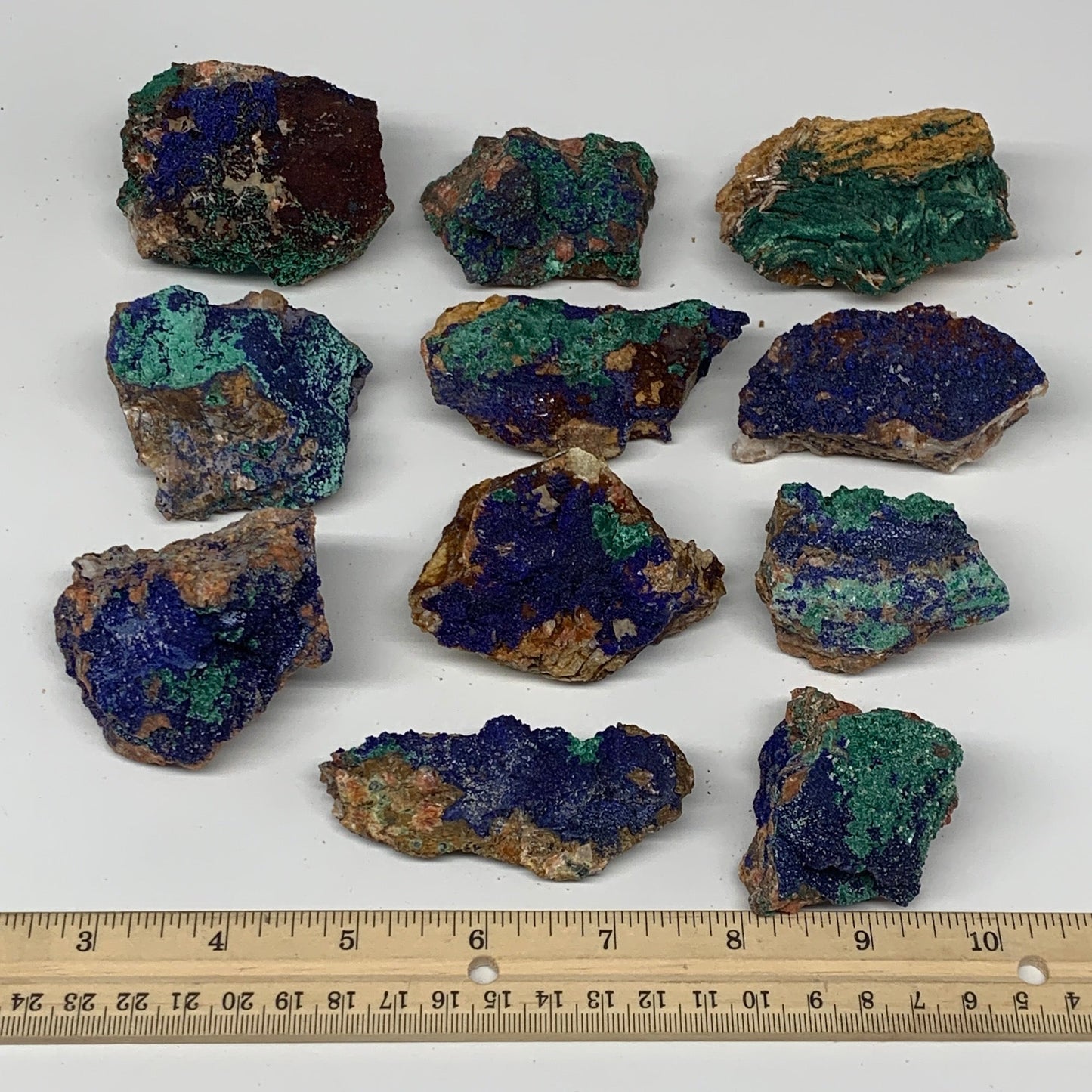 1302g, 2.1"-3", 11pcs Lot, Azurite Malachite Mineral Specimen @Morocco, B11288