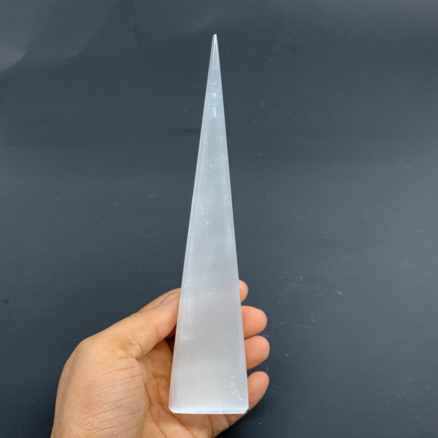 266g, 7.5"x1.6" Selenite (Satin Spar) Crystal Crystal Tower Point, B35987