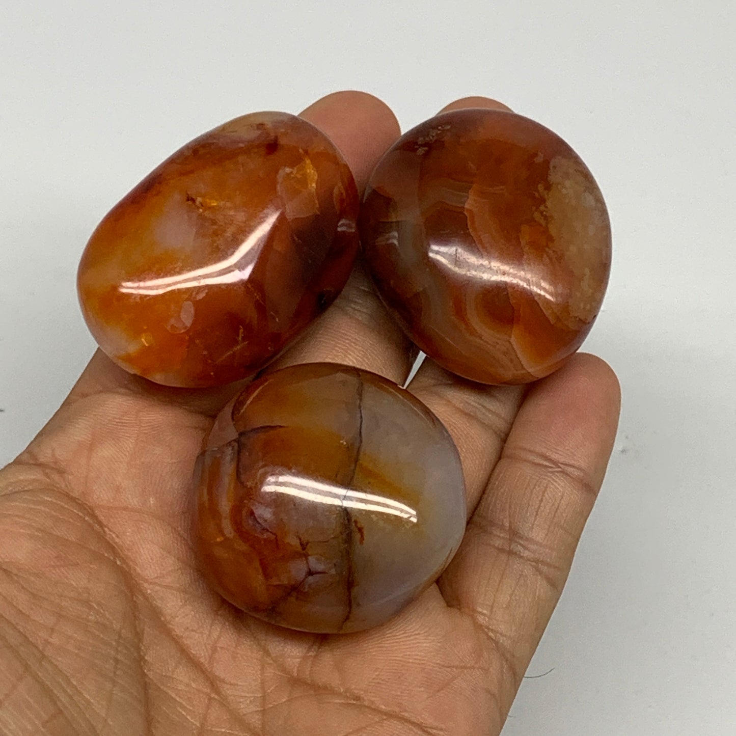 124g,1.5"-1.8", 3pcs, Small Red Carnelian Palm-Stone Gem Crystal Polished,B28149