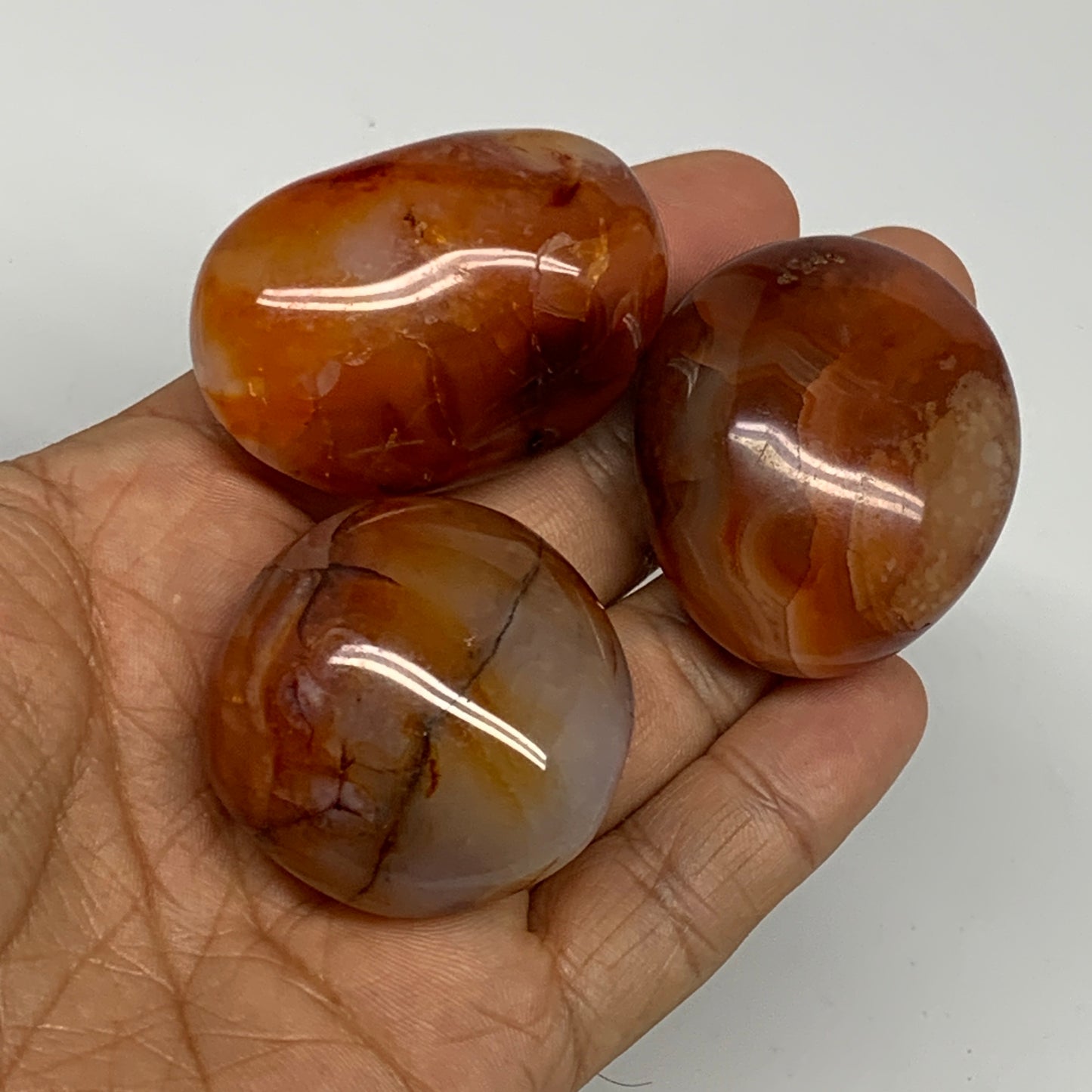 124g,1.5"-1.8", 3pcs, Small Red Carnelian Palm-Stone Gem Crystal Polished,B28149