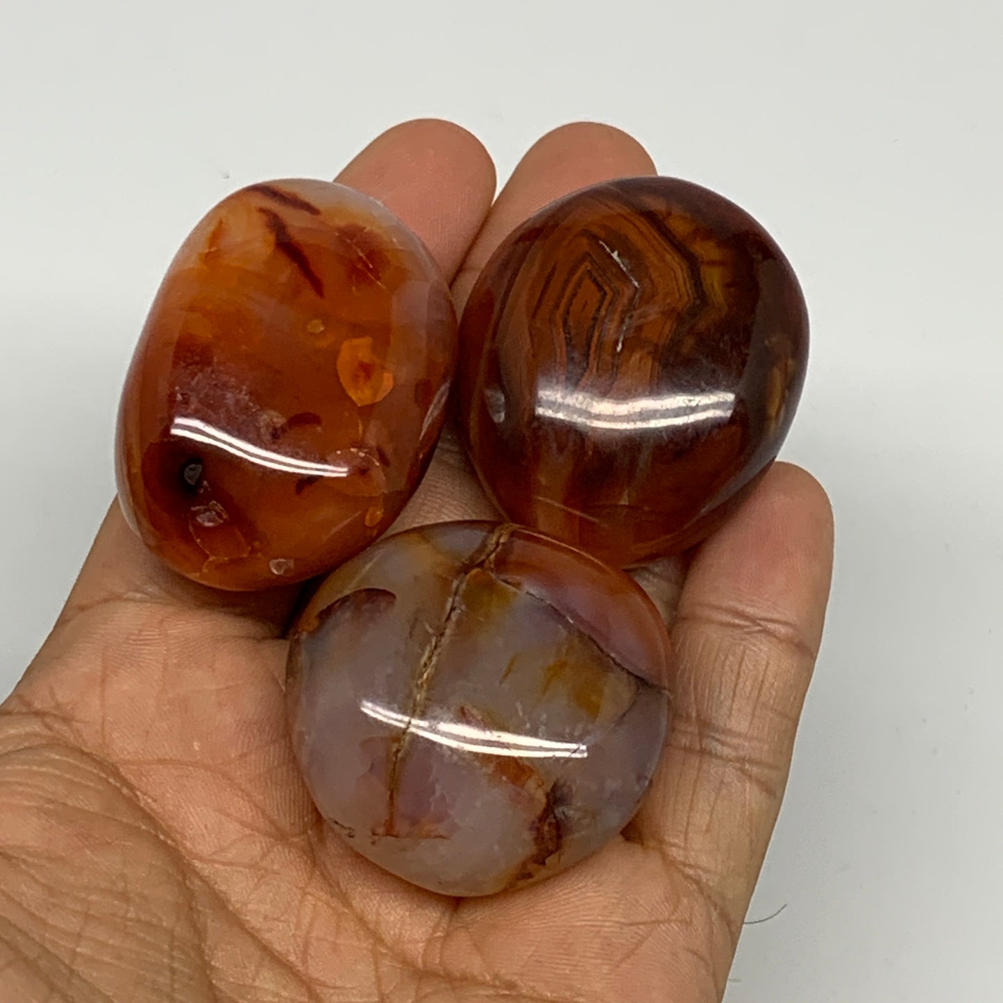 124g,1.5"-1.8", 3pcs, Small Red Carnelian Palm-Stone Gem Crystal Polished,B28149