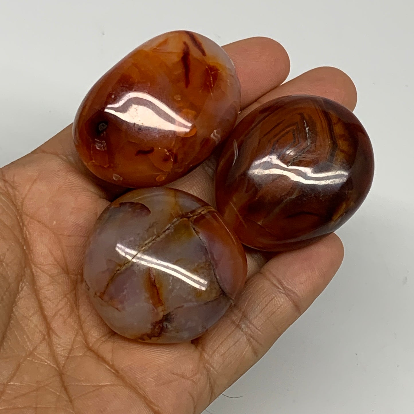 124g,1.5"-1.8", 3pcs, Small Red Carnelian Palm-Stone Gem Crystal Polished,B28149