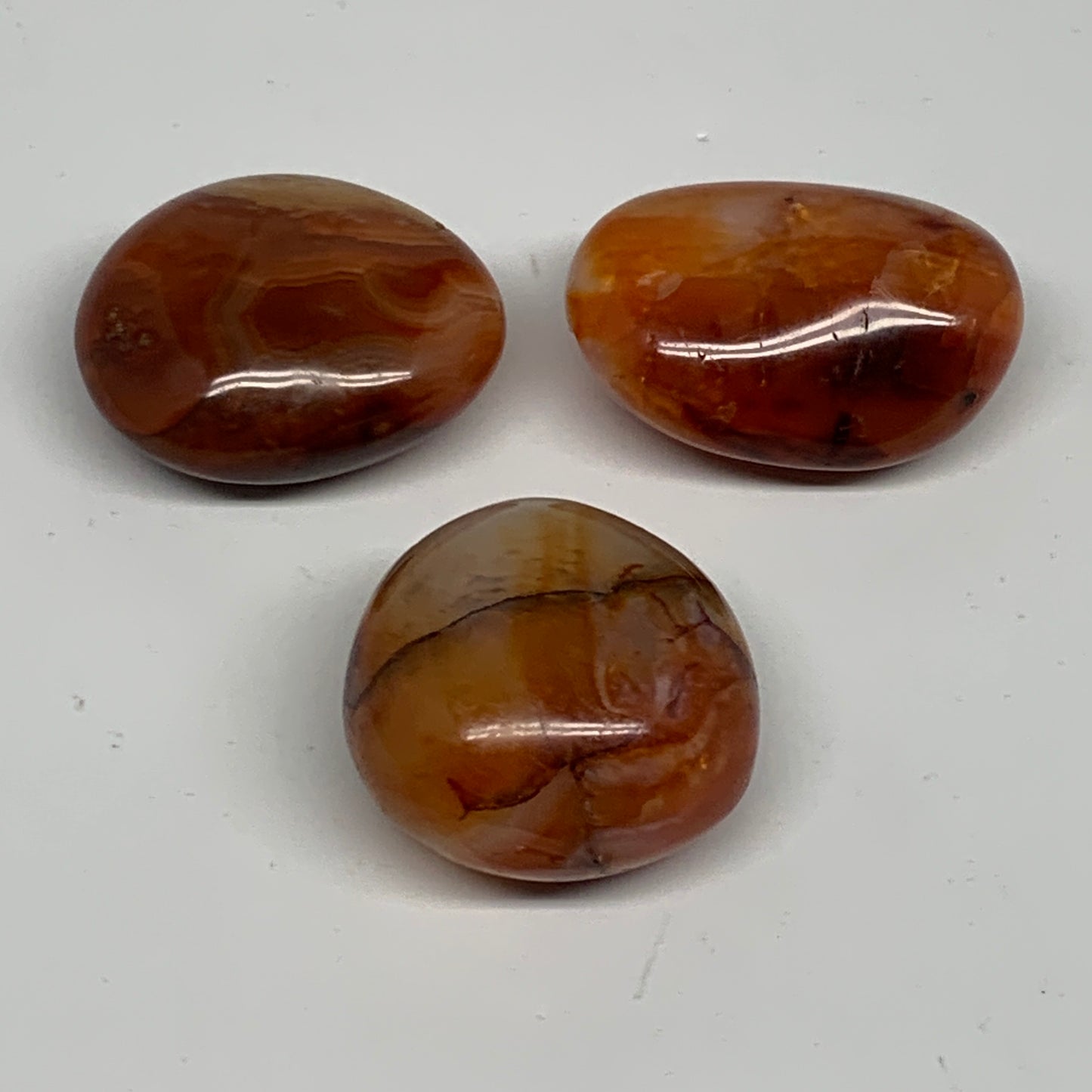 124g,1.5"-1.8", 3pcs, Small Red Carnelian Palm-Stone Gem Crystal Polished,B28149