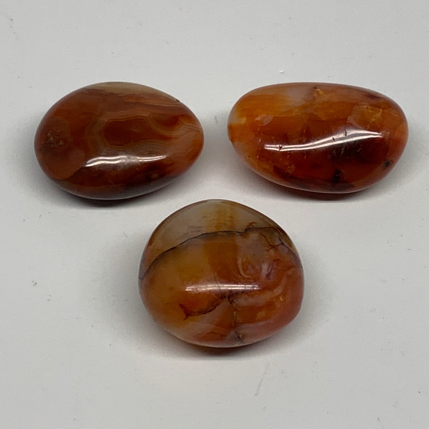 124g,1.5"-1.8", 3pcs, Small Red Carnelian Palm-Stone Gem Crystal Polished,B28149