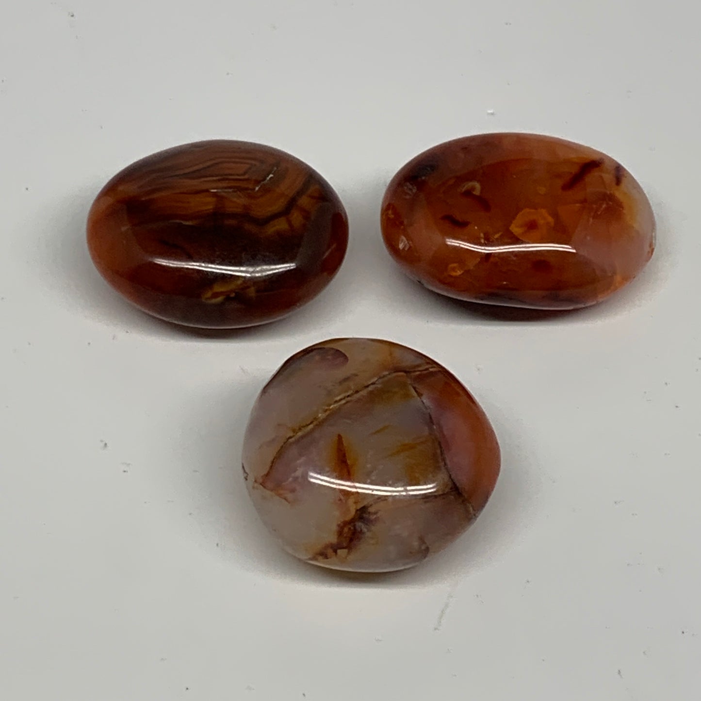 124g,1.5"-1.8", 3pcs, Small Red Carnelian Palm-Stone Gem Crystal Polished,B28149