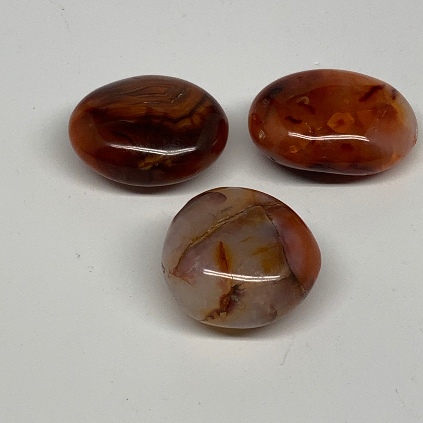 124g,1.5"-1.8", 3pcs, Small Red Carnelian Palm-Stone Gem Crystal Polished,B28149