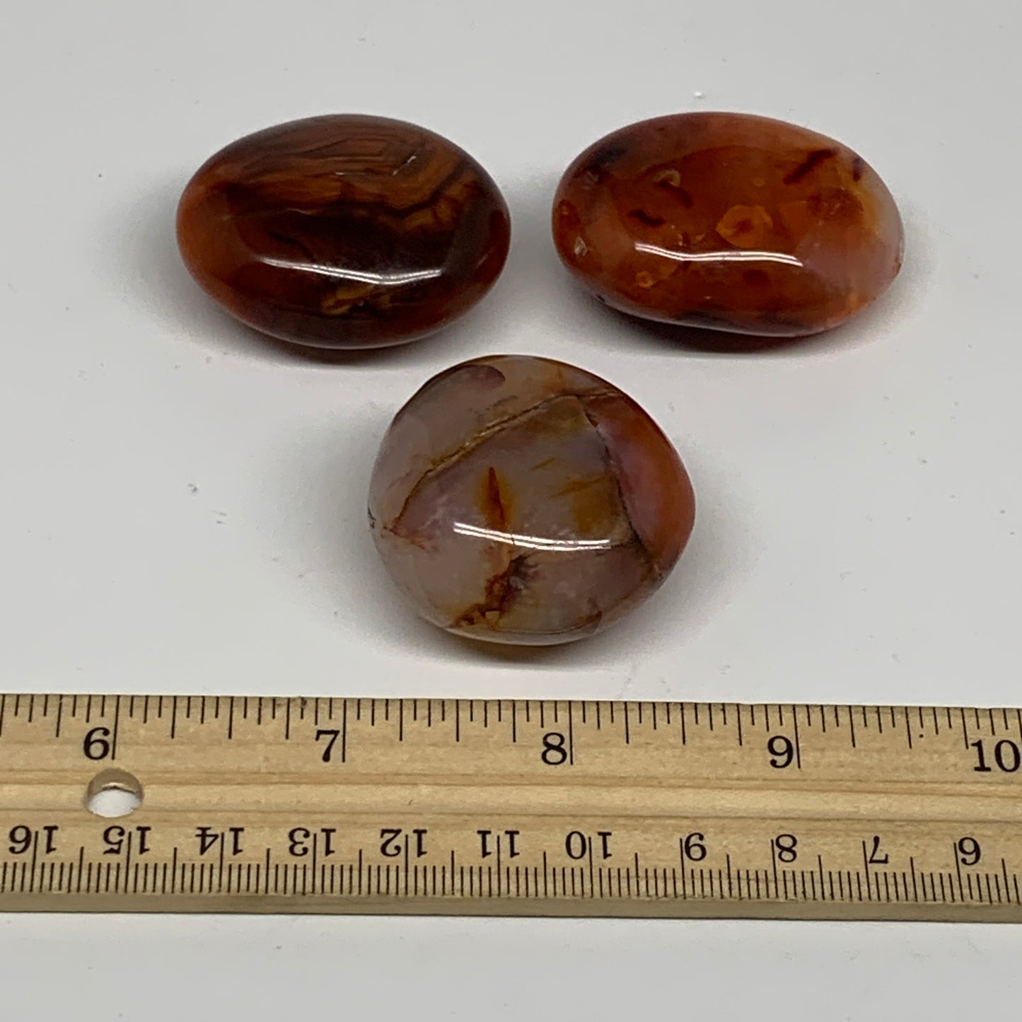 124g,1.5"-1.8", 3pcs, Small Red Carnelian Palm-Stone Gem Crystal Polished,B28149