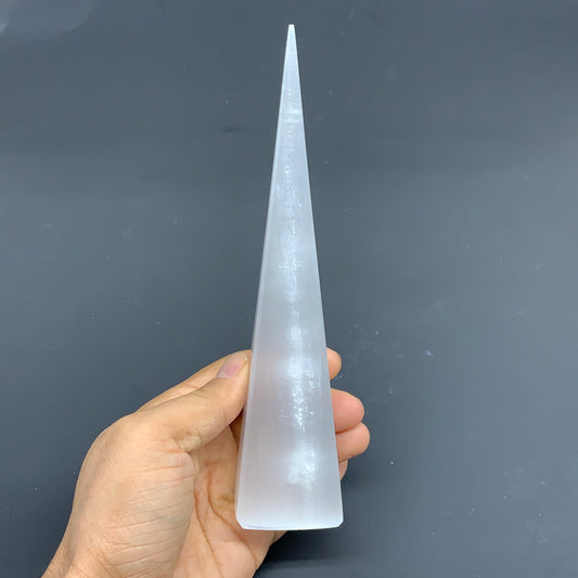 259.9g, 7.3"x1.6" Selenite (Satin Spar) Crystal Crystal Tower Point, SB20