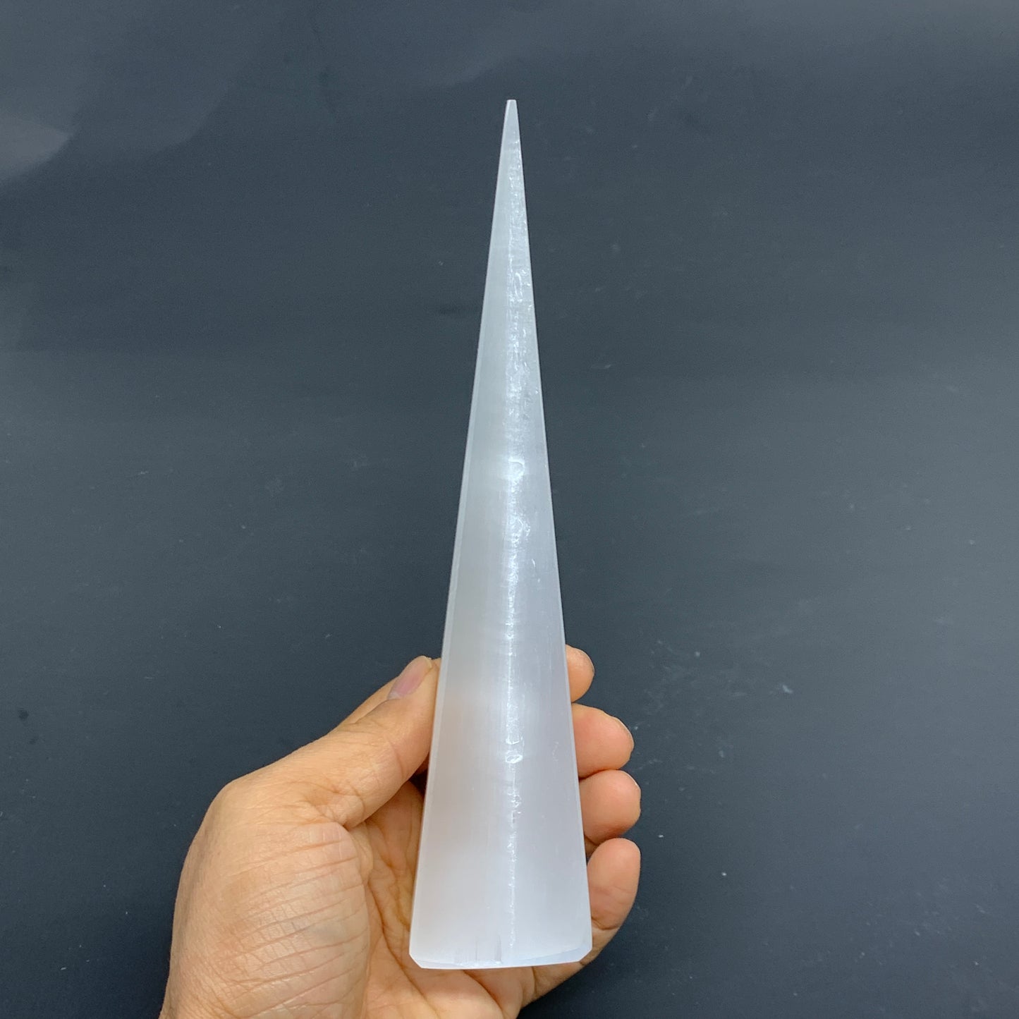 259.9g, 7.3"x1.6" Selenite (Satin Spar) Crystal Crystal Tower Point, SB20