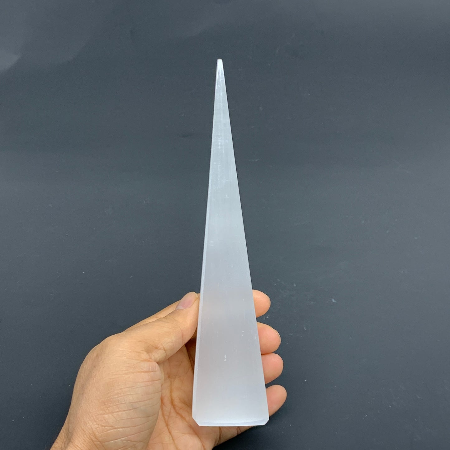 259.9g, 7.3"x1.6" Selenite (Satin Spar) Crystal Crystal Tower Point, SB20