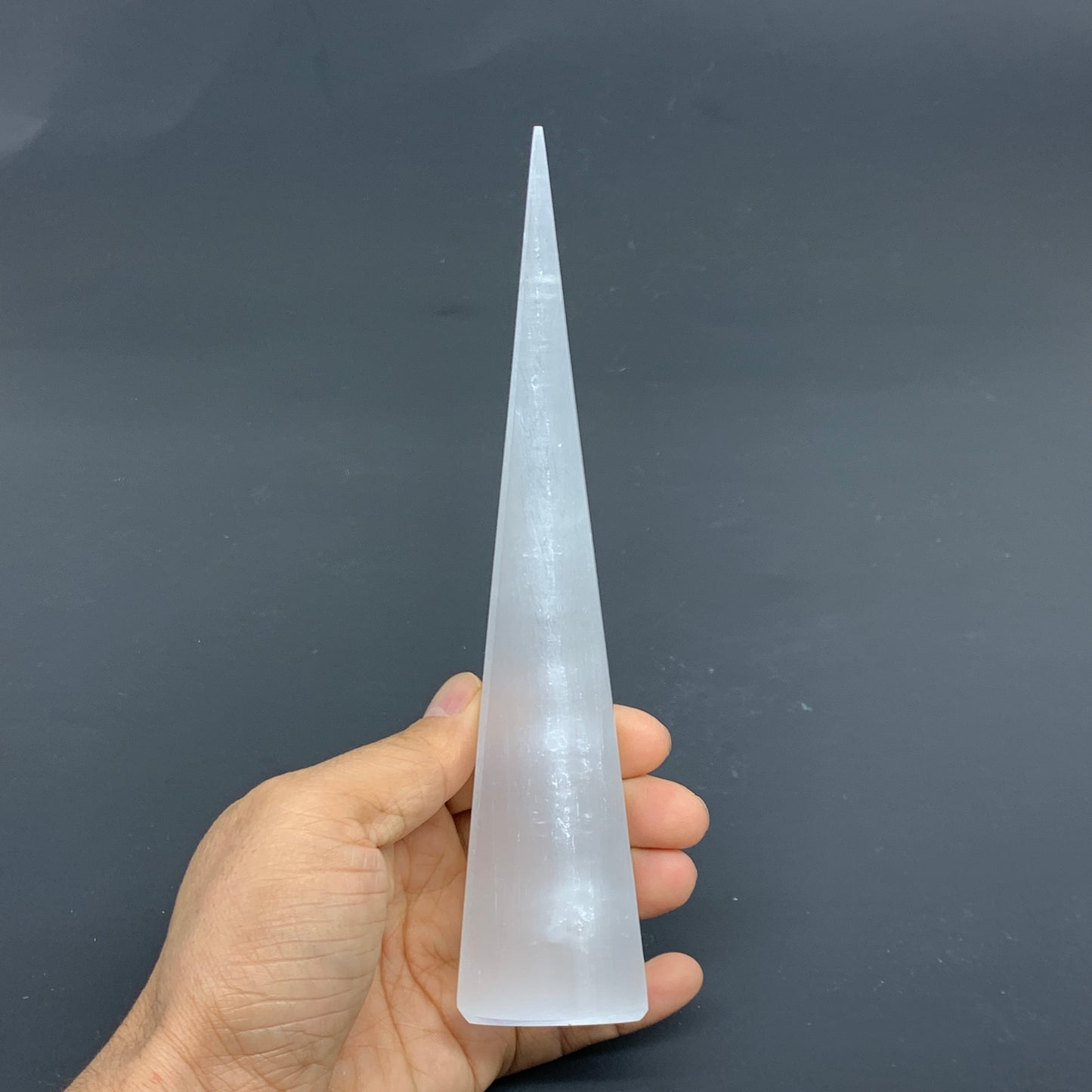 259.9g, 7.3"x1.6" Selenite (Satin Spar) Crystal Crystal Tower Point, SB20