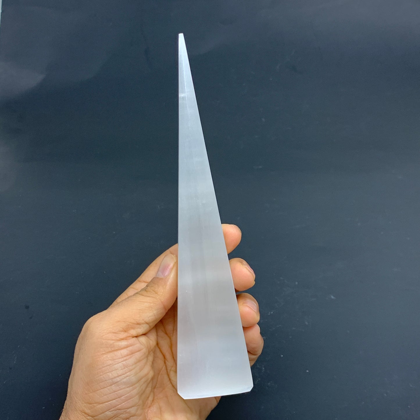 259.9g, 7.3"x1.6" Selenite (Satin Spar) Crystal Crystal Tower Point, SB20